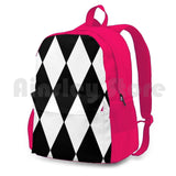 Large White Diamond Argyle Pattern Backpack for Hiking
