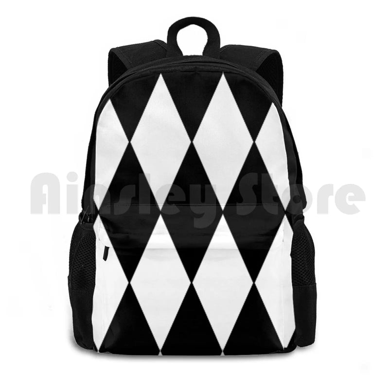 Large White Diamond Argyle Pattern Backpack for Hiking