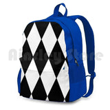 Large White Diamond Argyle Pattern Backpack for Hiking