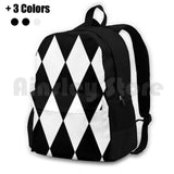 Large White Diamond Argyle Pattern Backpack for Hiking