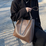 Large Bucket Shoulder Bag Women Purse Chain Messenger Tote PU Leather