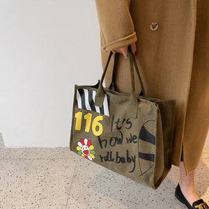 Canvas Tote Shoulder Bag Shopper Bags Letter Printing Handbag