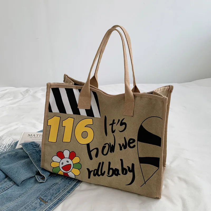 Canvas Tote Shoulder Bag Shopper Bags Letter Printing Handbag