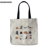 Cute Japanese Cat Canvas Tote Bag Eco Reusable Shoulder Shopping Bag