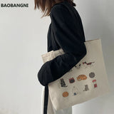 Cute Japanese Cat Canvas Tote Bag Eco Reusable Shoulder Shopping Bag