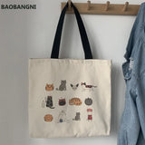 Cute Japanese Cat Canvas Tote Bag Eco Reusable Shoulder Shopping Bag