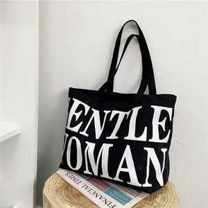Large Capacity Canvas Bag Shoulder Tote Portable Student Shopping Purse