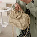 Large Capacity Summer Beach Straw Bucket Bag Messenger Bag Women's Tote