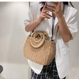 Large Capacity Summer Beach Straw Bucket Bag Messenger Bag Women's Tote