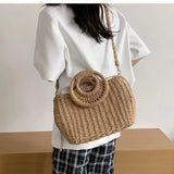 Large Capacity Summer Beach Straw Bucket Bag Messenger Bag Women's Tote