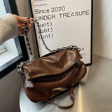 Large Capacity Shoulder Bag PU Leather Chains Retro Messenger Female Handbag Tot
