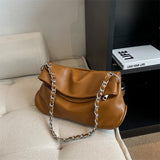 Large Capacity Shoulder Bag PU Leather Chains Retro Messenger Female Handbag Tot