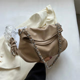 Large Capacity Shoulder Bag PU Leather Chains Retro Messenger Female Handbag Tot