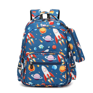 Cartoon Rocket Print Large Capacity Backpack School Bag