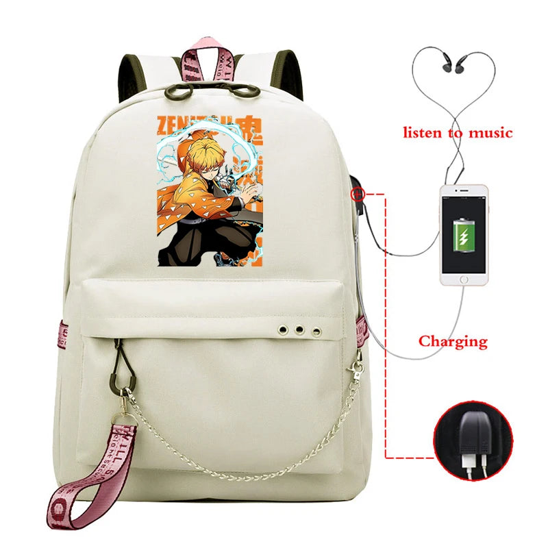 Large Capacity Backpack Demon Slayer Anime School Bag Female Camping Bag Harajuk