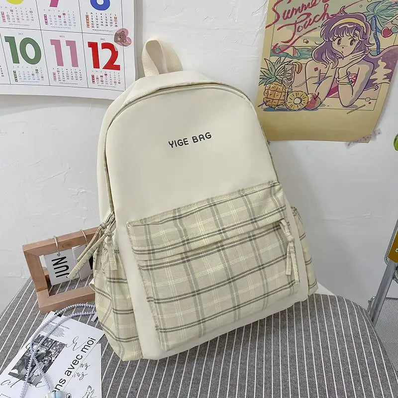 Large Capacity Lattice Women Backpack Canvas Waterproof Bags for Girls