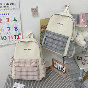 Large Capacity Lattice Women Backpack Canvas Waterproof Bags for Girls