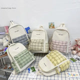 Large Capacity Lattice Women Backpack Canvas Waterproof Bags for Girls