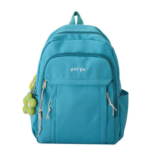 Large Capacity Backpack with Pendant Solid Nylon College Bookbag