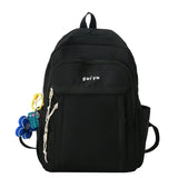Large Capacity Backpack with Pendant Solid Nylon College Bookbag