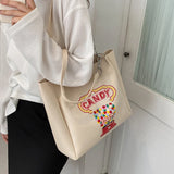 Large Capacity PU Leather Shoulder Bag for College Students