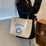 Large Capacity PU Leather Shoulder Bag for College Students
