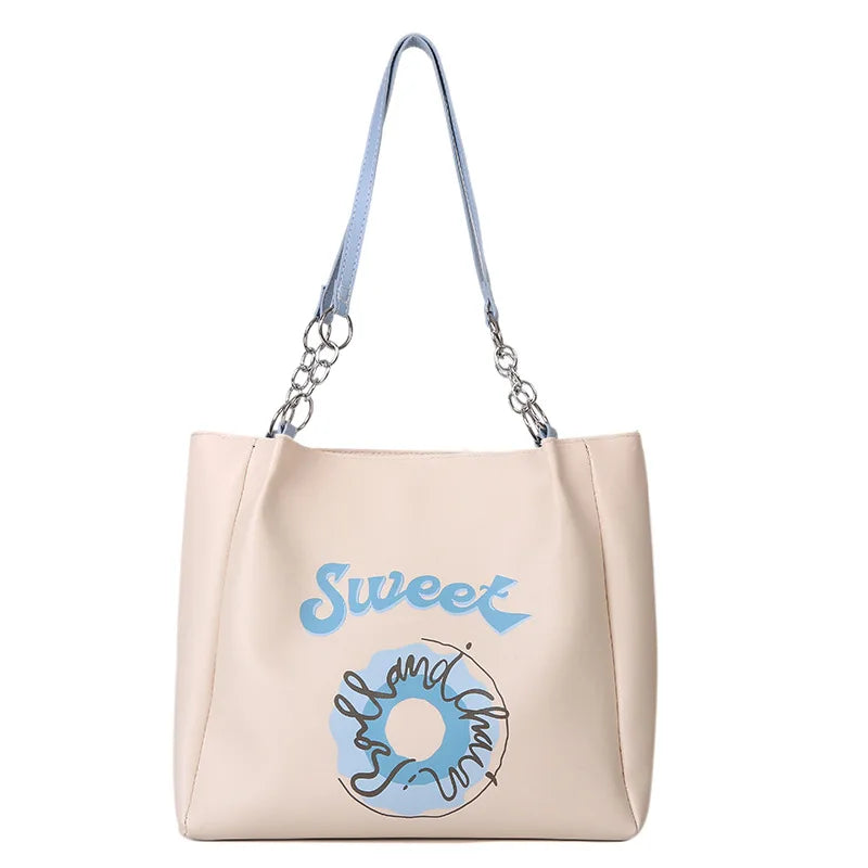 Large Capacity PU Leather Shoulder Bag for College Students
