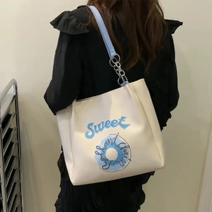 Large Capacity PU Leather Shoulder Bag for College Students