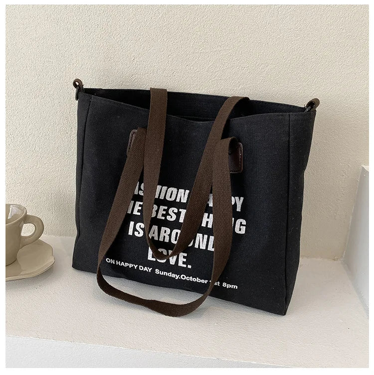 Large Capacity Canvas Shoulder Bag for Women All-match Tote Handbag