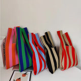 Green Striped Handbag Vest-Shaped Knitted Tote