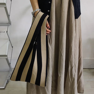 Green Striped Handbag Vest-Shaped Knitted Tote