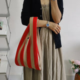 Green Striped Handbag Vest-Shaped Knitted Tote