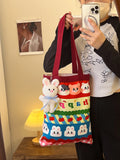 Large-Capacity Cartoon Print Canvas Tote Handbag