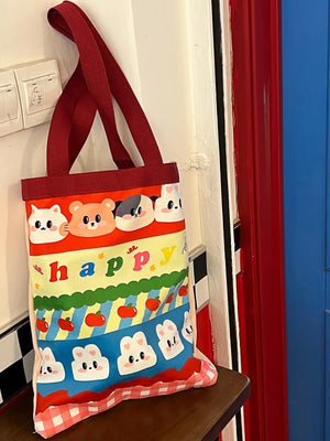 Large-Capacity Cartoon Print Canvas Tote Handbag
