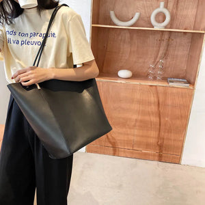 Large Capacity Bucket Bag PU Leather Shoulder Handbag for Women