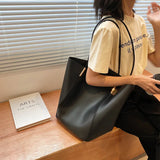 Large Capacity Bucket Bag PU Leather Shoulder Handbag for Women