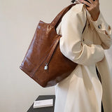 Large Capacity Bucket Bag Soft Leather Shoulder Bags Women Handbags