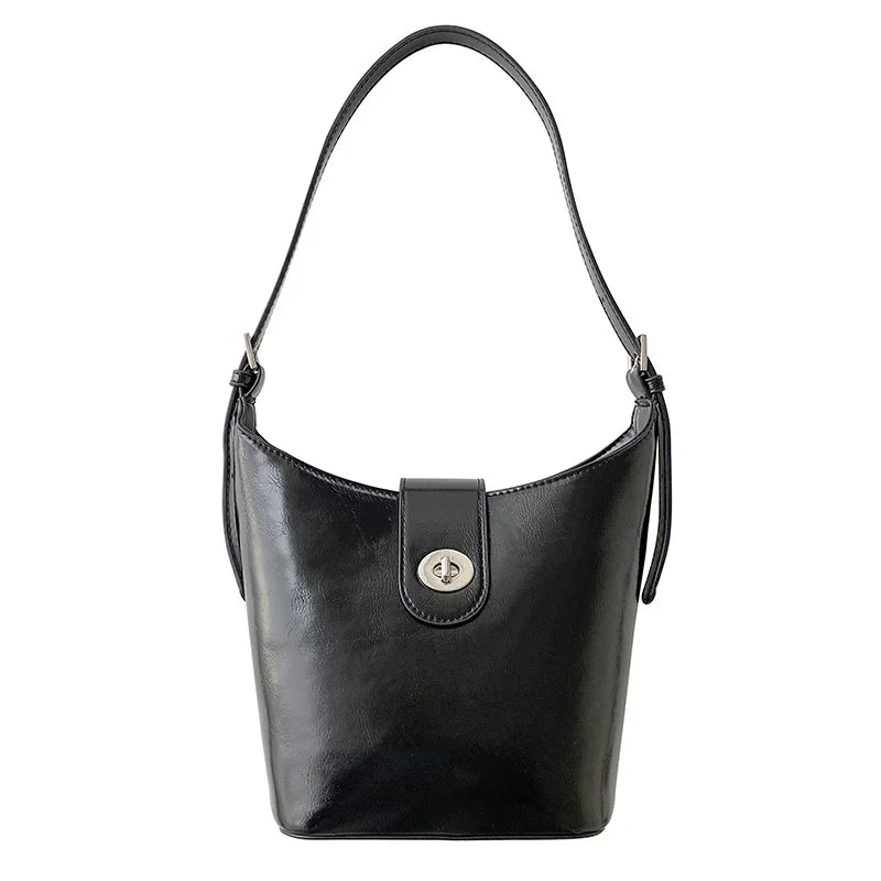 Vintage PU Leather Bucket Bag Large Capacity Crossbody Purse