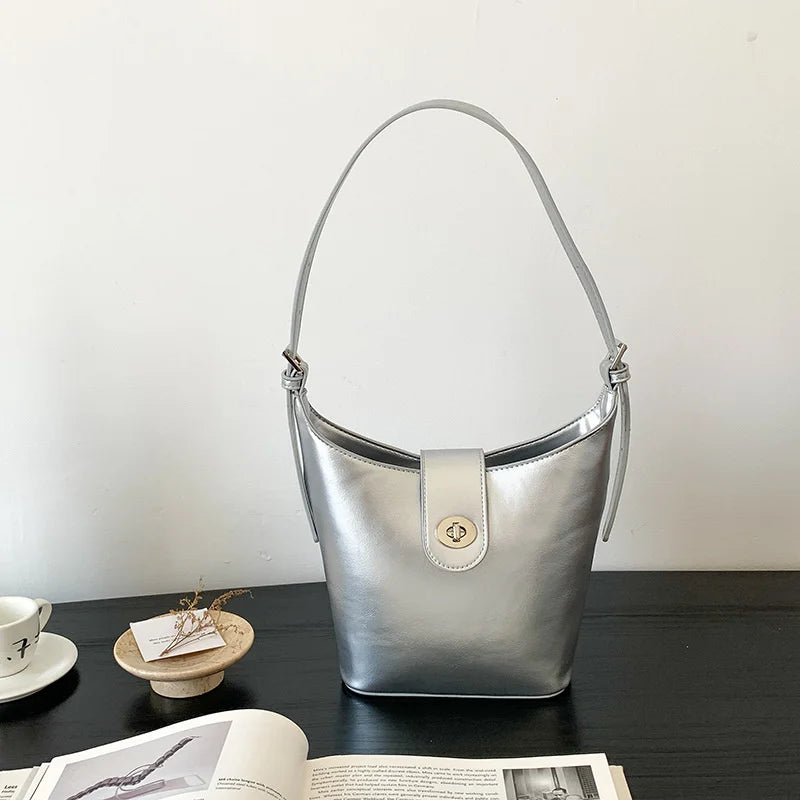 Vintage PU Leather Bucket Bag Large Capacity Crossbody Purse