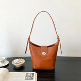 Vintage PU Leather Bucket Bag Large Capacity Crossbody Purse