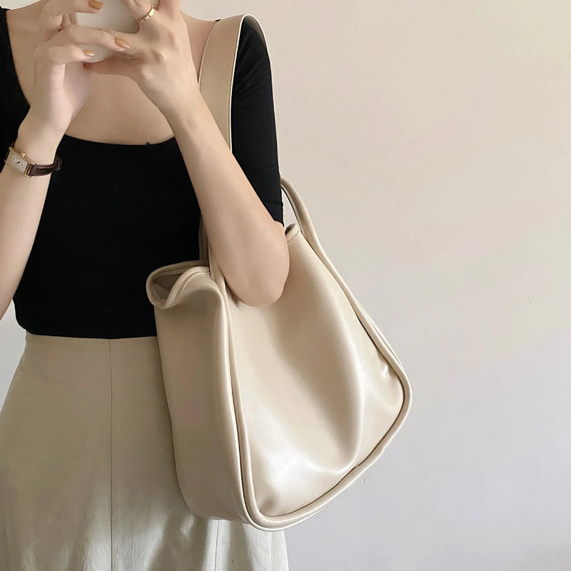 Large Capacity Bucket Shoulder Bag for Women Soft Leather Armpit Bag