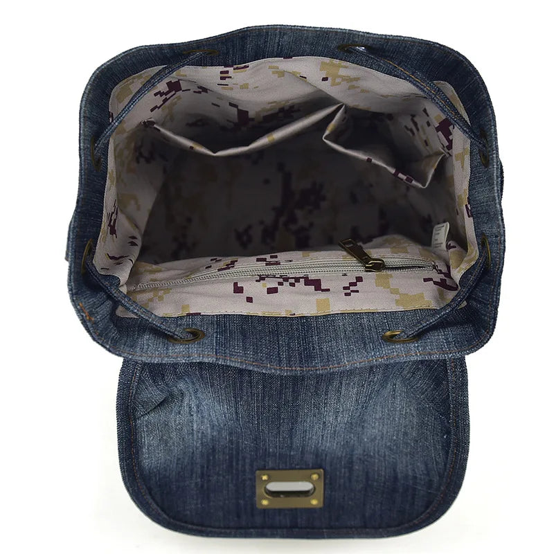 Large Capacity Canvas Backpack Denim School Backpack For Teens Vintage