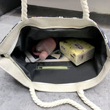 Leaf Printed Canvas Shoulder Bag Large Capacity Women Shopping Tote