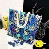 Leaf Printed Canvas Shoulder Bag Large Capacity Women Shopping Tote