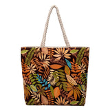 Leaf Printed Canvas Shoulder Bag Large Capacity Women Shopping Tote