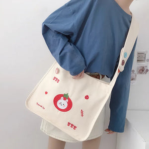 Canvas Shoulder Bag with Lovely Bear Design for Women