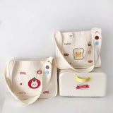 Canvas Shoulder Bag with Lovely Bear Design for Women