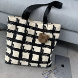 Canvas Shoulder Bag Plaid Zipper Top-handle Girls Campus Commute