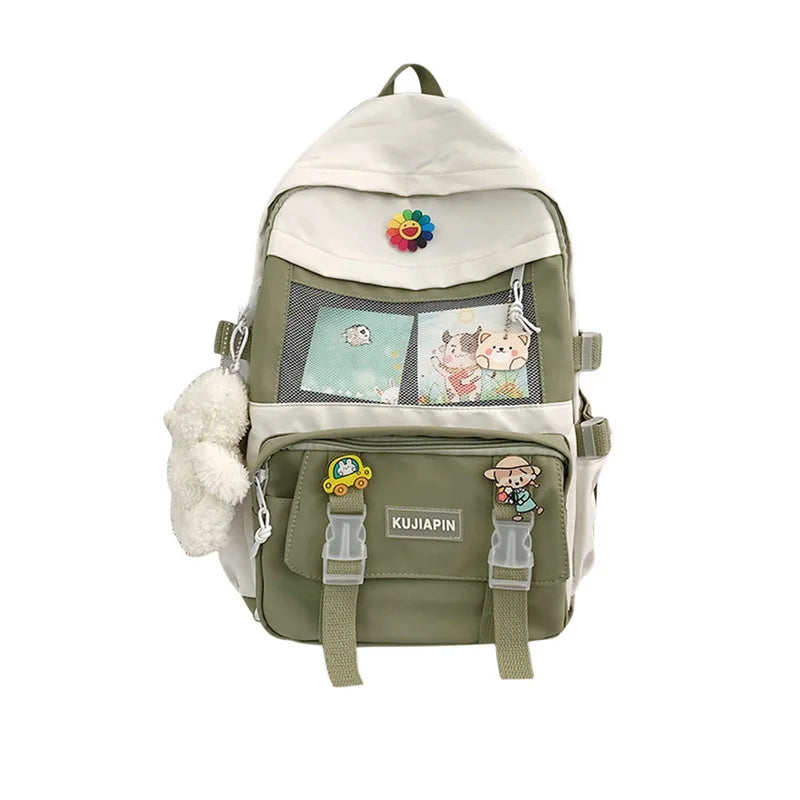 Large Capacity Canvas Schoolbag Girl Laptop Backpack
