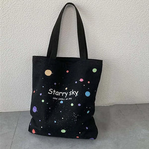 Canvas Hand Bag For Women Romantic Stars Pattern Lightweight Shoulder Bag